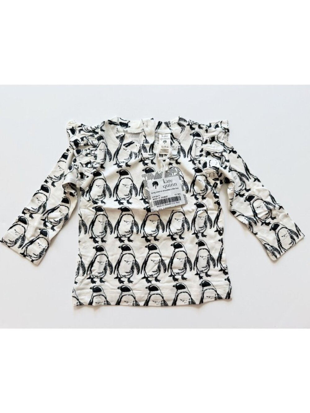 Kate Quinn Penguin Long Sleeve Shoulder Ruffle Top 12-18 months NWT
